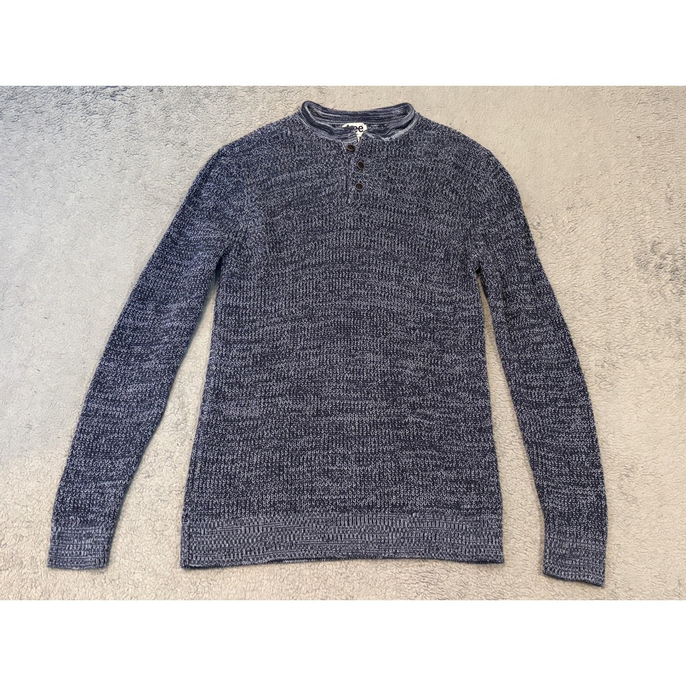 Lee Mens Blue Marled Henley Sweater Long Sleeve 100% Cotton Size M RN 69377